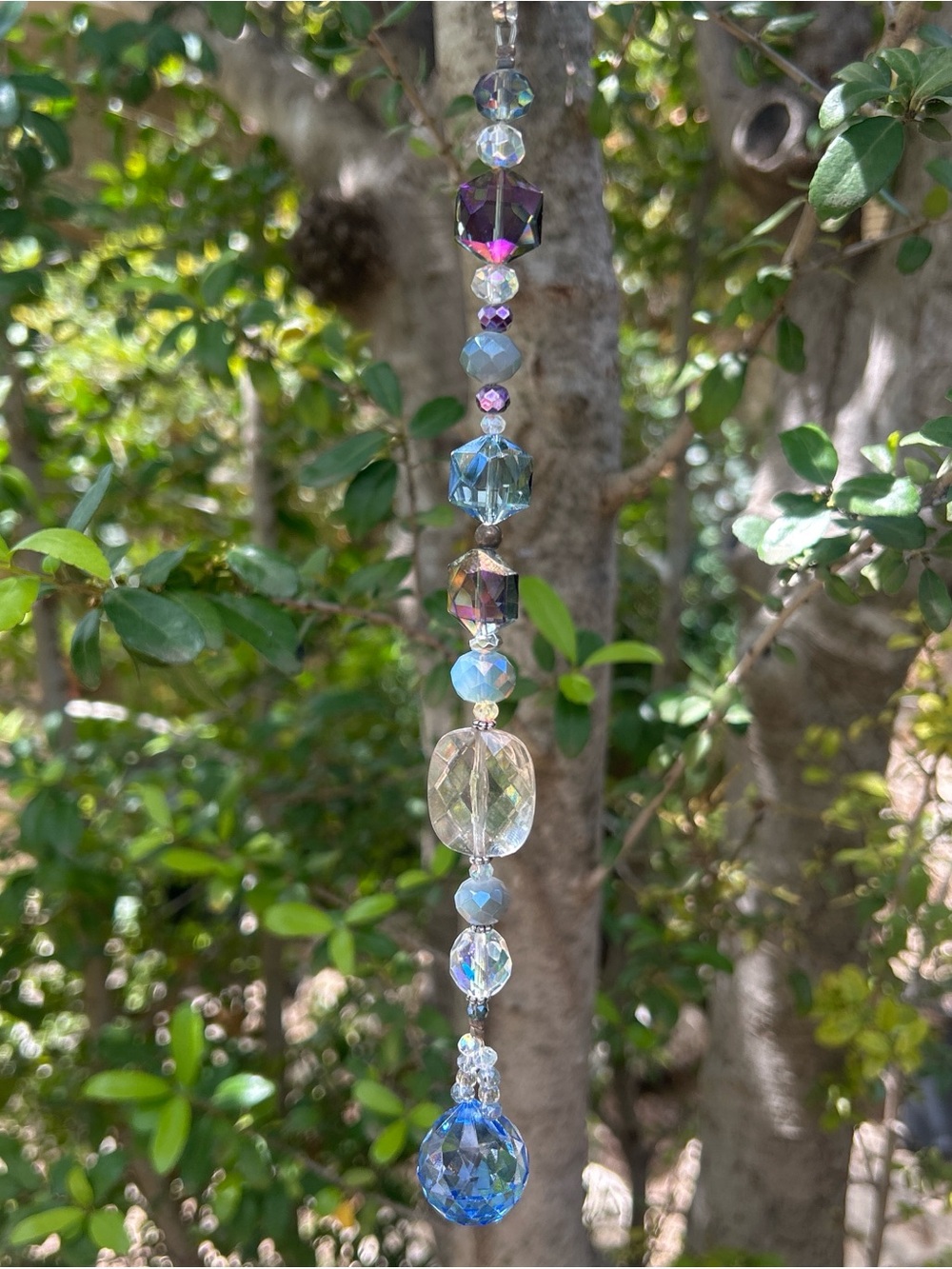 Handmade blue and purple crystal beaded strand suncatcher